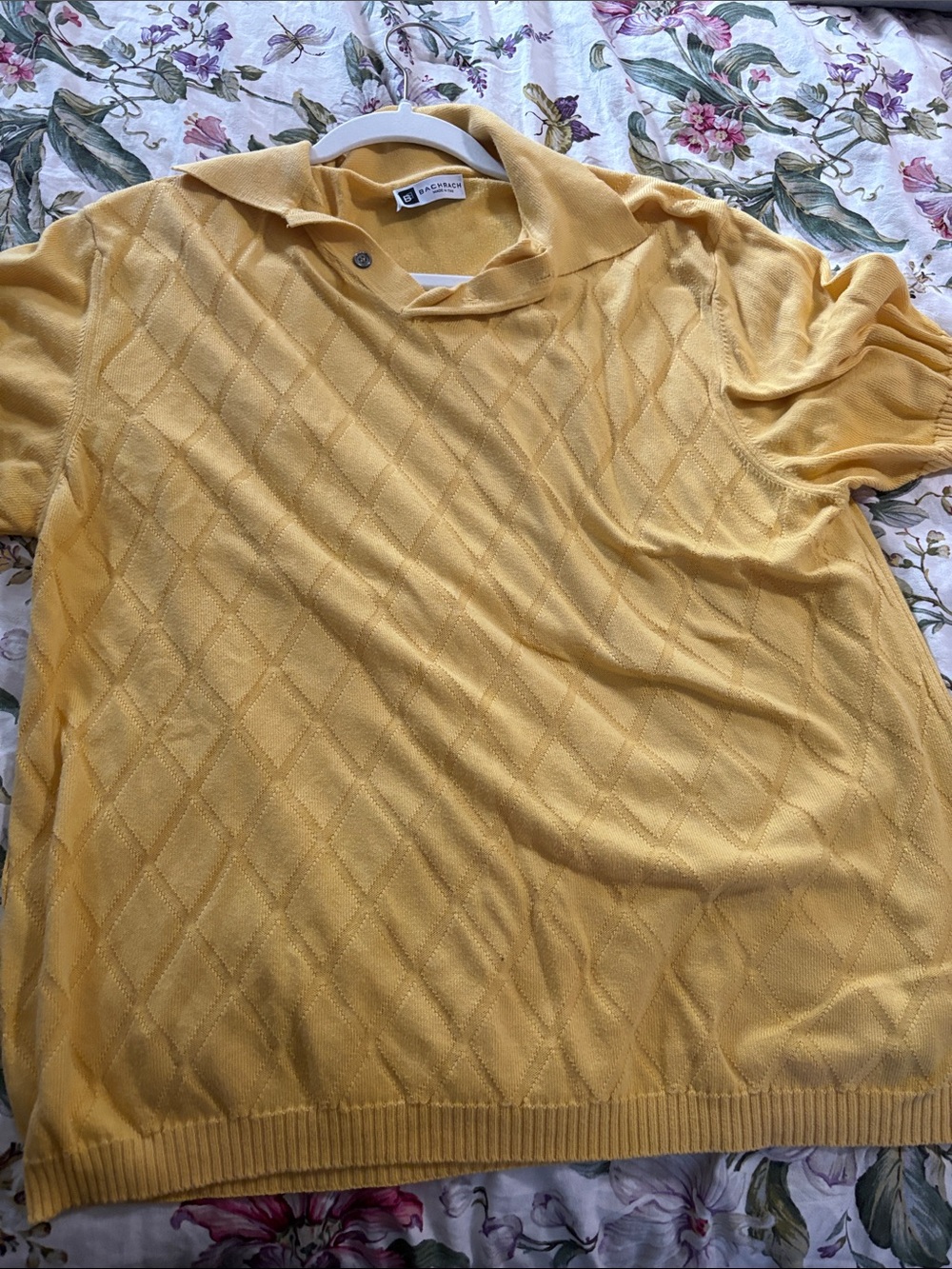Bachrach Yellow Diamond-Knit Zip Polo Sweater